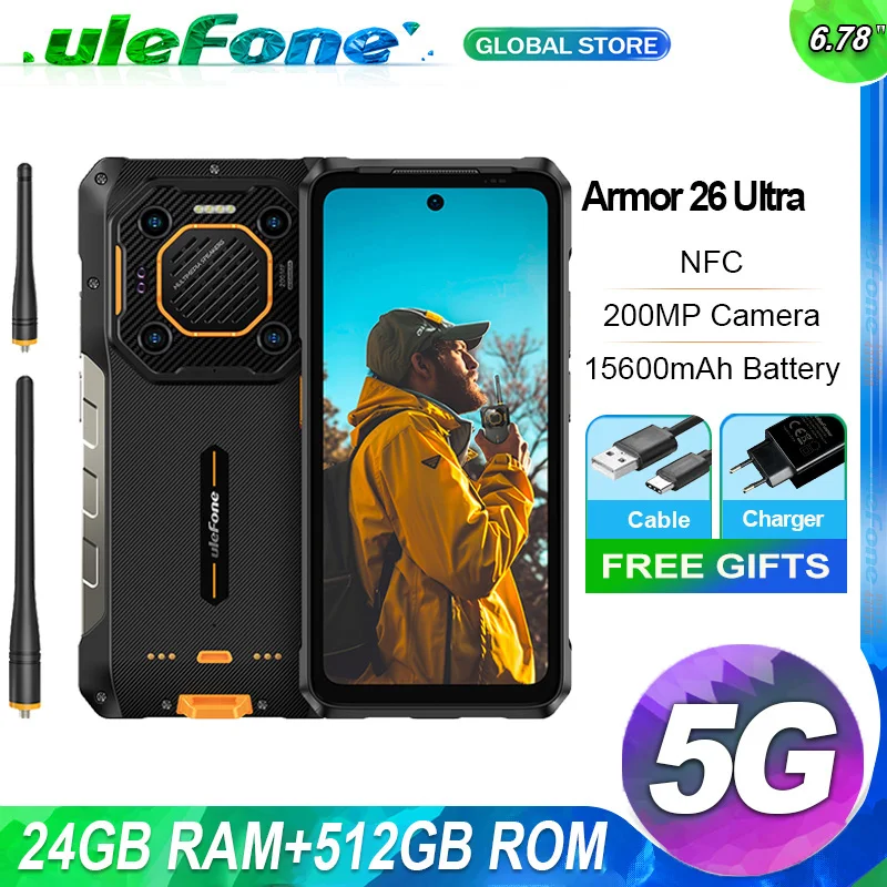 Ulefone Armor 26 Ultra 워키토키 5G 견고한 전화 120W 15600mAh 200MP+64MP+50MP NFC 6.78