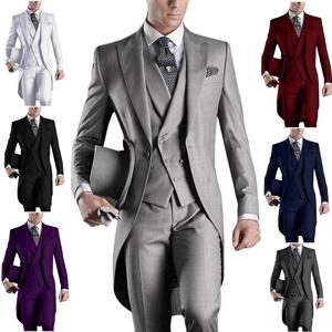 사용자 정의 만든 화이트/블랙/그레이/부르고뉴 Tailcoat 남자 파티 댄스 파티 신랑 들러리 정장 웨딩 턱시도 자켓 + 바지 + 조끼