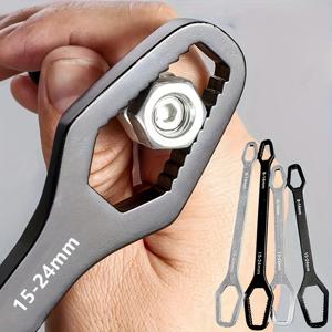 1pc 범용 더블 엔드 렌치, 자체 조임 3-17mm 나사 너트 수리 렌치, 양방향 래칫 스패너, 조절 가능