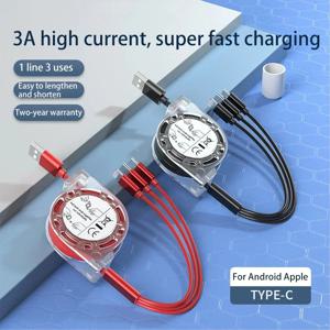 Apple Type C에 적합한 3 in 1 텔레스코픽 케이블 Android 휴대 전화 3A iPhone 케이블 용 고속 충전 USB 케이블 Usb C 케이블