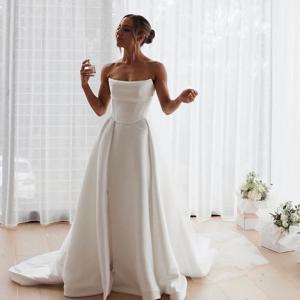 고품질 Pleat Satin A LIine 공주 웨딩 드레스 사이드 슬릿 분할 웨딩 드레스 vestido de noiva 2024