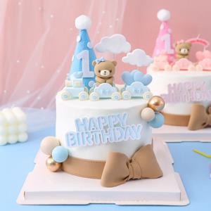 1 세트 핑크 블루 베어 케이크 장식 생일 케이크 부드러운 고무 장식 베이비 샤워 생일 케이크 베어 장식 용품