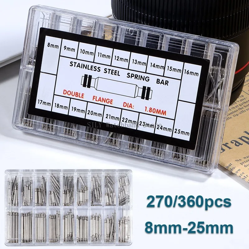 270pcs/360pcs 시계 밴드 스트랩 자용 링크 핀 제거 도구 시계 제조 업체 8-25mm 스테인레스 스틸 스프링 바 시계 수리 도구