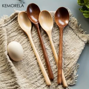 4PCS 나무 숟가락 주방 한국어 스타일 천연 나무 수프 식기 요리 꿀 커피 스푼 믹싱 스푼