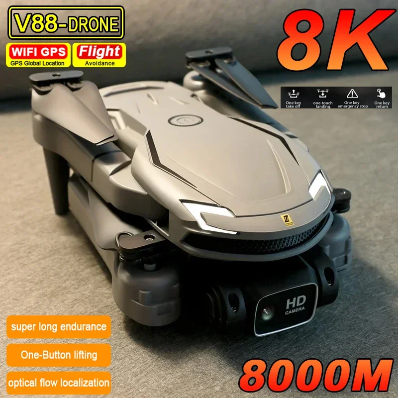 V88 드론 전문 HD 카메라 높이 유지, 4 면 장애물 회피 RC 쿼드콥터, 성인 어린이 완구, 8K