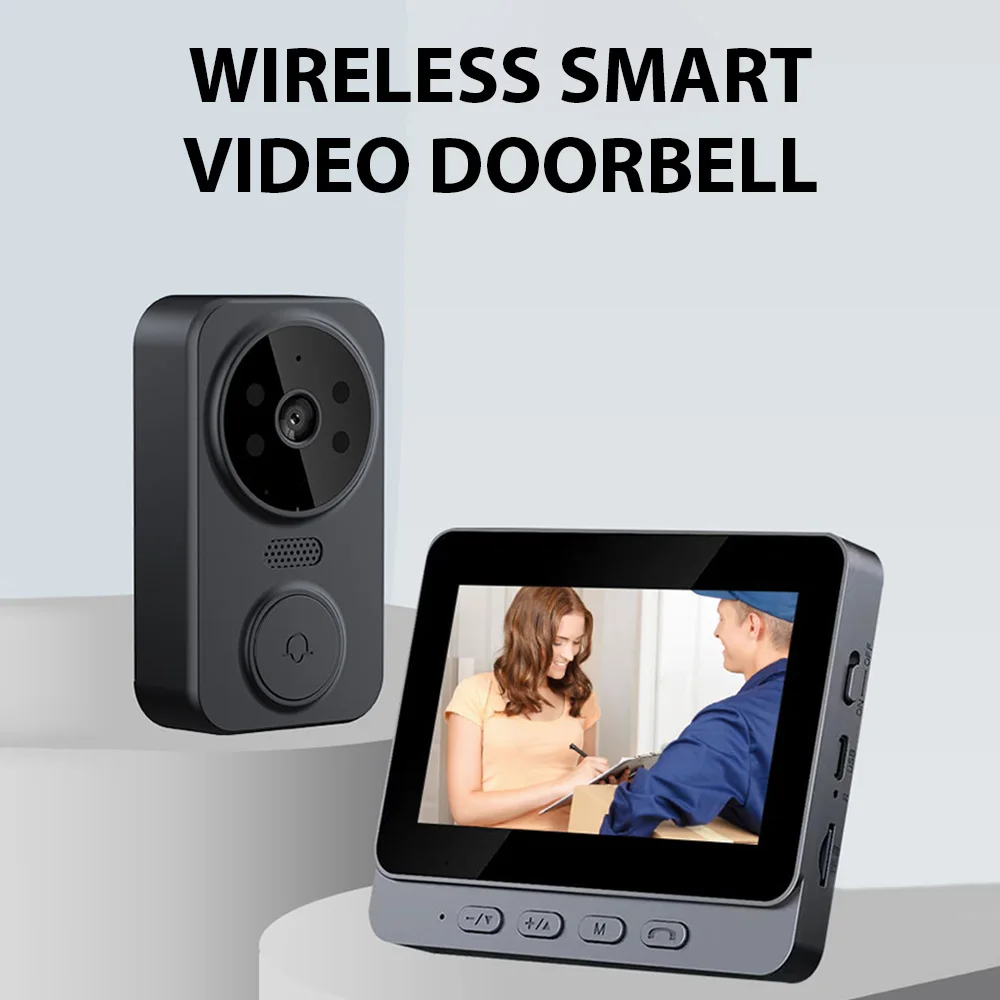 화면이 포함된 무선 비디오 초인종 4.3인치 IPS HD 스마트 인터콤 - 2.4G WiFi, 양방향 대화, 야간 투시경