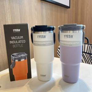 900ML Tyeso 스테인레스 스틸 커피 컵 차갑고 뜨거운 이중층 절연 컵 텀블러 온도 물병 자동차 여행 머그잔