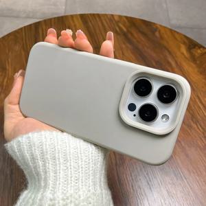 iPhone 16 15 14 13 12 11 Pro Max Plus 티타늄 그레이 충격 방지 소프트 뒷면 커버 용 정품 액체 실리콘 견고한 전화 케이스