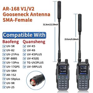 ABBREE 구즈넥 전술 안테나 AR-168 VHF UHF SMA-여성 BAOFENG UV-5R 5RH 13 17 21 PRO QUANSHEGN UV K5 (8) Plus