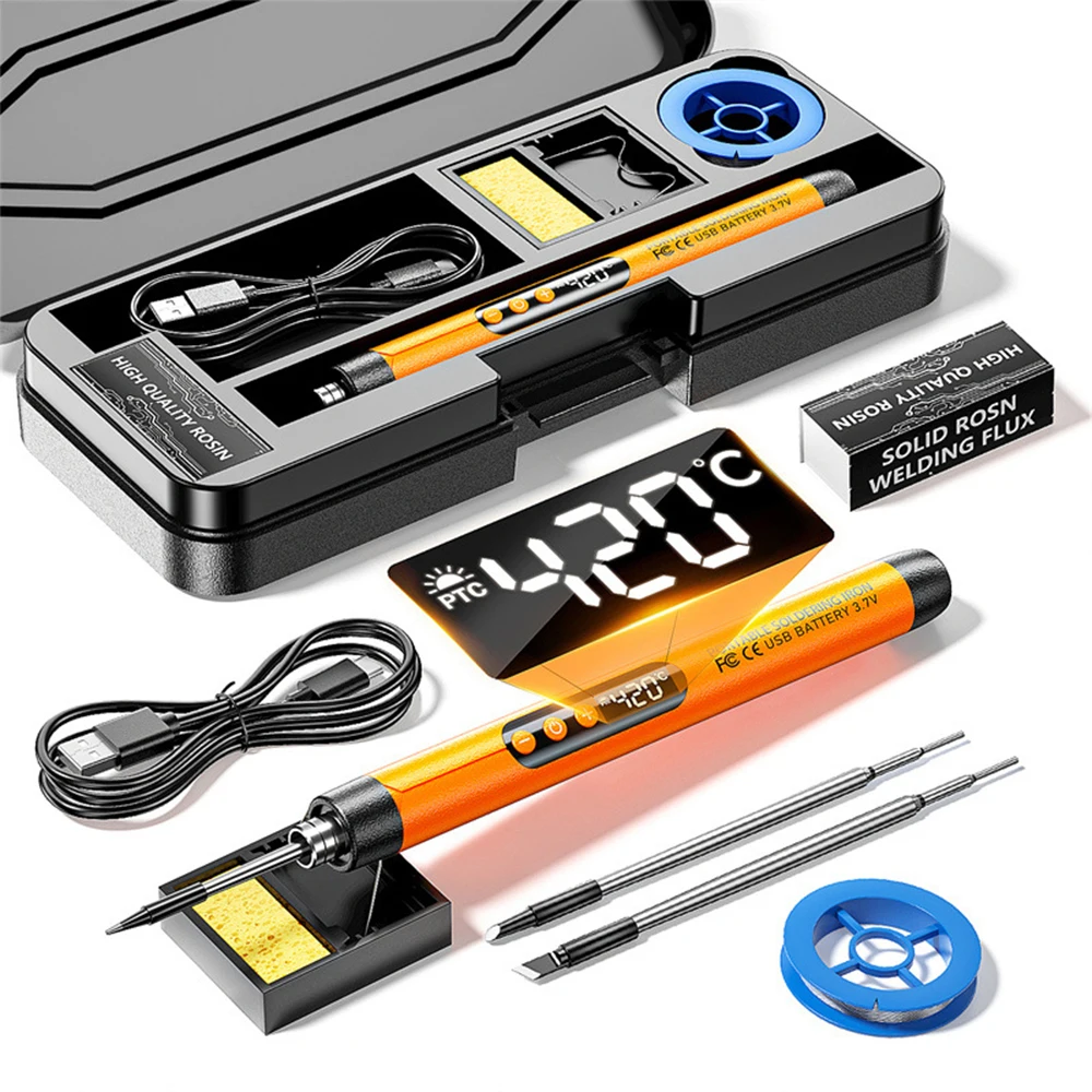 USB 납땜 다리미 지능형 온도 설정 무선 납땜 다리미 세트, LED 작업등 포함