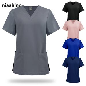 치과 외과 유니폼 애완 동물 미용 간호사 티셔츠 여성 치과 병원 간호사 작업복 의료 스크럽 탑 수의사 의료 블라우스