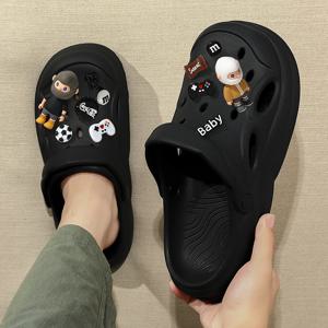 남성 여름 야외 샌들 두꺼운 바닥 미끄럼 방지 운전 해변 통기성 헤드 커버 하프 슬리퍼 캐주얼 EVA 슬립 온 신발