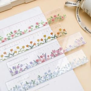크리 에이 티브 다기능 15cm 스트레이트 눈금자 투명 아크릴 수학 그리기 눈금자 더블 듀티 튤립 DIY 그리기 도구 학생