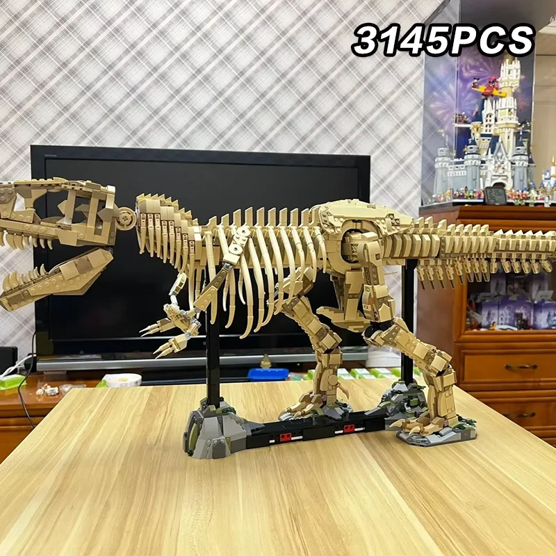 새로운 3145pcs 76968 공룡 T-렉스 화석 티라노사우루스 렉스 데스크탑 장식 공룡 세계 공원 어린이를위한 소년 생일 선물