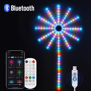 방수 불꽃 빛 RGBIC LED 문자열 빛 꽃줄 LED 화환 램프 야외 정원 룸 웨딩 파티 장식 요정 조명