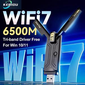 WiFi 7 USB WiFi 어댑터 BE6500 6500Mbps USB 3.0 802.11BE WiFi 동글 Win10/11 드라이버 무료용 트라이 밴드 2.4G/5G/6GHz 네트워크 카드