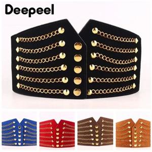 Deepeel 10cm 와이드 여성 패션 슬림 코르셋 Cummerbunds 탄성 벨트 리벳 허리띠 여성 코트 모피 Hige 허리 벨트 액세서리