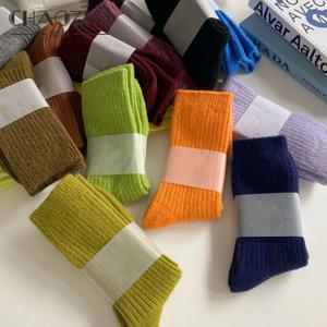 CHAOZHU Thicken Warm Merino Wool 클래식 솔리드 컬러 리브 양말 여성 고품질 루즈 크루 패션 일본 한국 양말 겨울