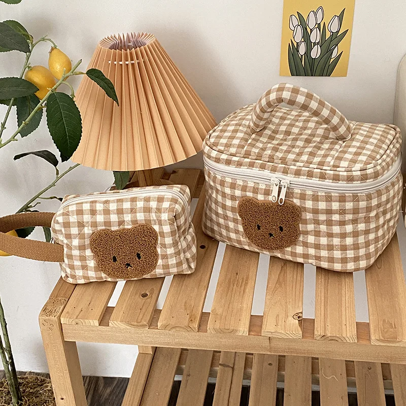 엄마를위한 귀여운 곰 화장품 메이크업 가방 엄마 기저귀 가방 기저귀 보관 휴대용 유모차 가방 지퍼 아기 주최자 세면 용품 키트