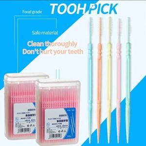 200Pcs 양방향 일회용 치과 Flosser 치간 칫솔 치아 스틱 이쑤시개 치실 선택 구강 껌 치아 청소 관리