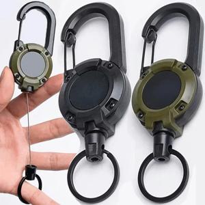 1/5pcs 헤비 듀티 개폐식 끌어 오기 배지 ID 릴 Carabiner 열쇠 고리 스틸 와이어 로프 버클 키 홀더 야외 키 체인 도구