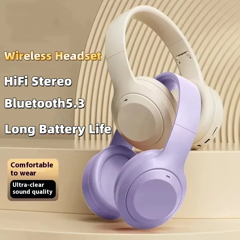 M5 무선 헤드셋 Bluetooth5.3 HiFi 스테레오 이어폰 소음 차단 게임용 헤드밴드 접이식 마이크 이어버드 포함