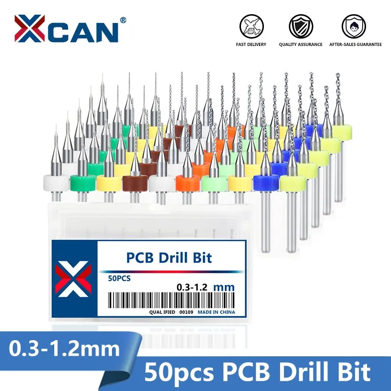XCAN PCB 드릴 비트 50pcs 드릴링 PCB 회로 기판 용 0.3-1.2mm 초경 드릴 비트 1/8 ''생크 마이크로 드릴 비트 세트