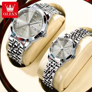 OLEVS 커플 시계 패션 트렌드 오리지널 쿼츠 그와 그녀의 시계 Wateproof Luminous Date Week Lover's Anniversary Gift New