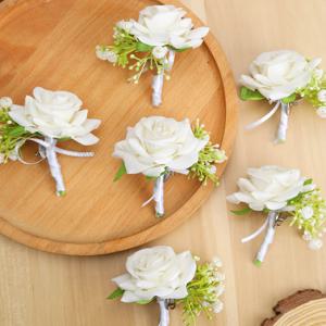 남성용 Boutonniere 신랑 로즈 부토니에 결혼 기념일, 공식 저녁 파티, 가을 소박한 결혼 무도회, 6PCs/세트