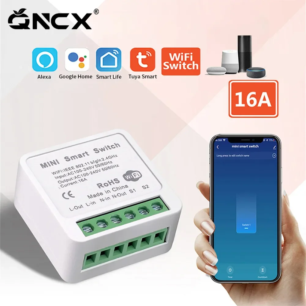 16A 미니 Wifi DIY 조명 스위치 모듈 Tuya Smart Life Alexa Alice Google 홈으로 양방향 제어 작업