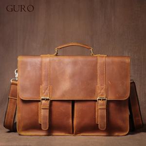 GURO 탑 오리지널 소 가죽 서류 가방 남자 럭셔리 디자인 진짜 가죽 핸드백 고품질 어깨 메신저 가방 파일 노트북 가방