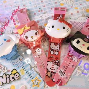 3D 프로젝션 디지털 시계 Cinnamoroll Kuromi 멜로디 만화 LED 실리카 시계 밴드 전자 시계 어린이 선물