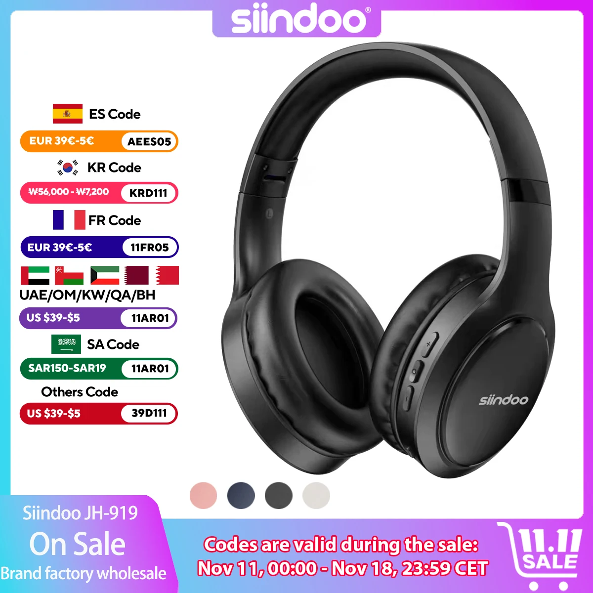 Siindoo JH-919 무선 접이식 헤드폰 Bluetooth 스테레오 이어폰 모바일 용 마이크 헤드셋으로 슈퍼베이스 소음 차단