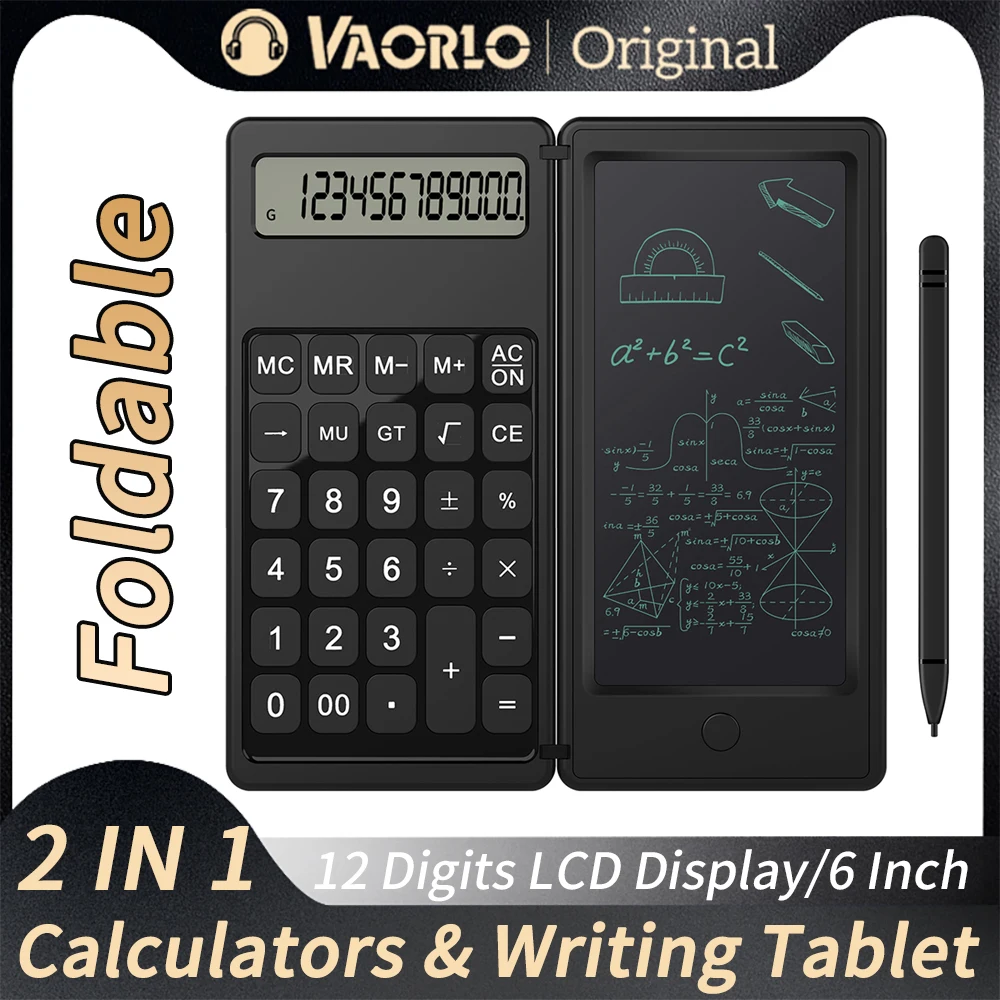 VAORLO 2-in-1 스마트 계산기 및 6 인치 쓰기 태블릿, 접이식 12 자리 LCD 디스플레이, 사무실 학생 교사 회계사