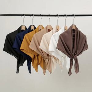 90*90cm 여성을위한 얇은 소프트 스퀘어 스카프 단순 솔리드 컬러 코튼 린넨 Headscarf 이슬람 여성의 Hijabs 가방 액세서리