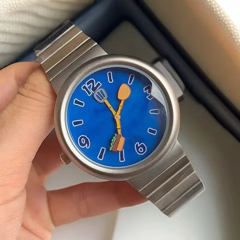 PINTIME 여성 남성 선물 원래 햄버거 크리 에이 티브 귀여운 만화 푸른 바다 방수 커플 시계 남여 새로운 특별 손목 시계