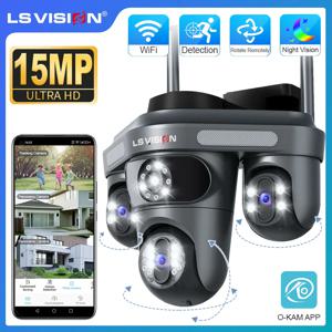 LS VISION 15MP 3 스크린 WiFi IP 카메라 무선 야외 3 렌즈 PTZ 양방향 오디오 인간 자동 추적 감시 카메라