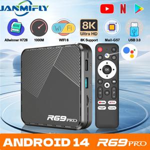새로운 TV 박스 Janmifly R69PRO 안드로이드 14 Allwinner H728 3D 효과 Google Assistant Netflix 스트리밍 LAN 1000M BT 5.0 미디어 플레이어