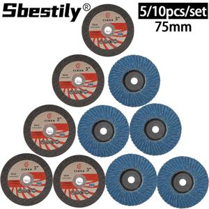 5/10개 75mm 3인치 미니 레진 절단 휠 플랩 디스크 지르코니아 연삭 휠 원형 레진 커팅 디스크 앵글 그라인더 공구용