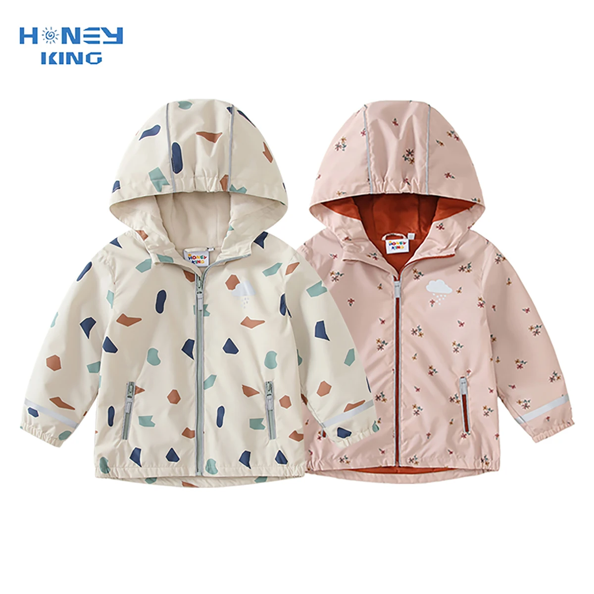 HONEYKING Softshell Jacket For Kids 방수 후드 양털 겉옷 아기 유아용 비옷 소녀 용 아동복