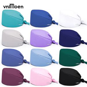 솔리드 컬러 스크럽 간호사 모자 gorros quirurgicos 스웨트 밴드가있는 위생 모자 만화 인쇄 간호 모자 스크럽 캡 위생 모자