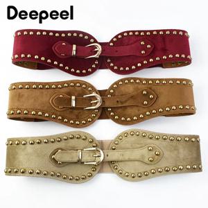 Deepeel 탄성 커머번즈 스웨이드 리벳 와이드 벨트, 여성 허리 코르셋 패션 장식 럭셔리 여성 벨트 액세서리, 60-80cm, 1PC
