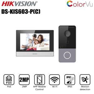 Hikvision DS-KIS603-P(C) 비디오 인터콤 키트 내장 마이크 DS-KV6113-WPE1(C) 초인종 DS-KH6320-WTE1 Poe 문짝 스테이션 와이파이 모니터