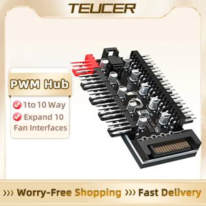 TEUCER 10 포트 PC 케이스 팬 허브 12V 4Pin PWM 컨트롤러 SATA 전원/대형 4P 분배기 마더보드 쿨러 냉각 팬 케이블