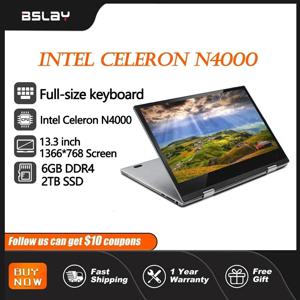 노트북 13.3 인치 인텔 셀러론 N4000 360 ° 플립 HD 카메라 터치 스크린, 6GB RAM, 2TB SSD, 4000 mAh, 2.6 GHz, 경량 DDR4 태블릿