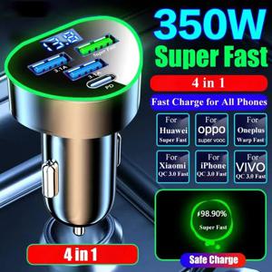 350W PD 차량용 충전기 QC3.0 빠른 충전 4 in 1 12-24v LED 디지털 디스플레이 글로우 야간 iPhone Samsung Huawei Oppo
