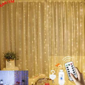 커튼 USB 전원 꽃줄(원격 제어 포함) 새해 화환 LED 조명 크리스마스 장식에 6x3m/3x3m 화환