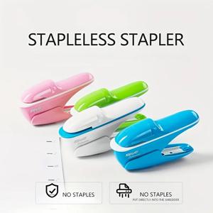 스테이플 없는 휴대용 미니 안전 스테이플러, 스테이플 프리 스테이플리스, 종이 바인딩 비즈니스 학교 사무실용 7 매 용량