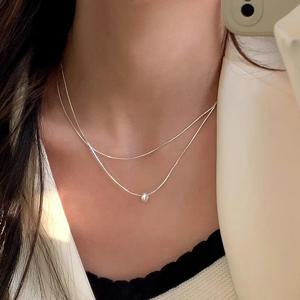925 스털링 실버 더블 레이어 목걸이 절묘한 매력 간단한 스타일 펜던트 초커 여성을위한 생일 선물 절묘한 보석