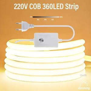 1M-100M 220V 110V COB LED 스트립 라이트 슈퍼 밝은 360LED/m 방수 EU/US 전원 공급 장치 스위치 유연한 야외 램프
